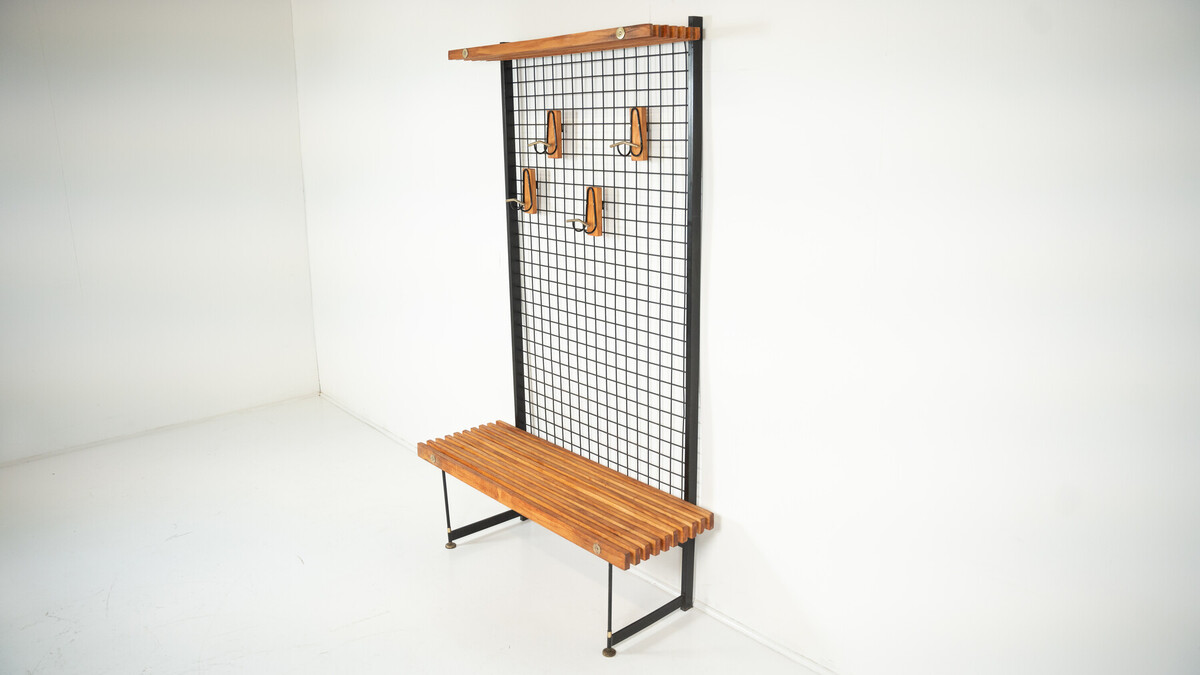 Mid-Century Entryway Bench with Coat Rack, Italy, 1960s