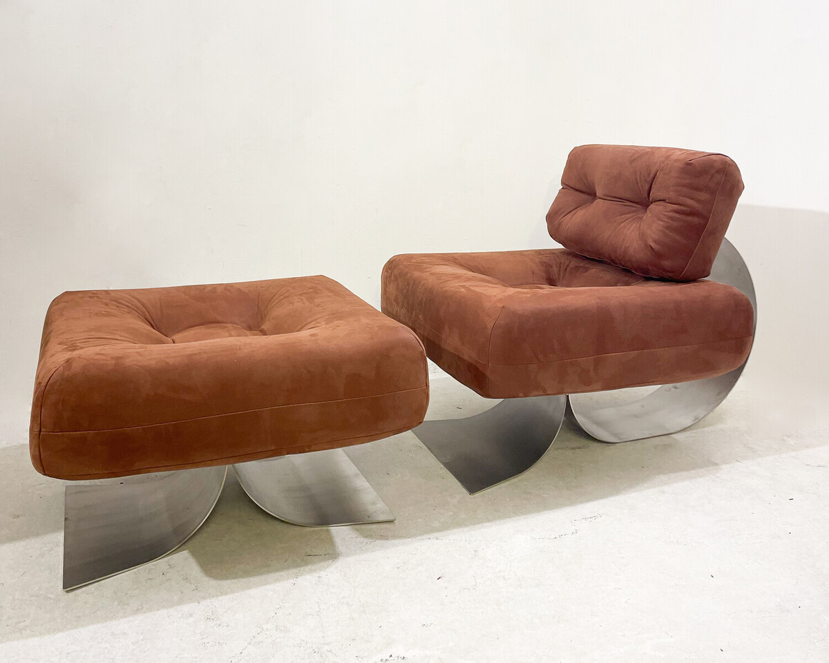 Mid-Century Lounge Chair and Ottoman Model 'Alta' by Oscar Niemeyer for Mobilier International, 1970s