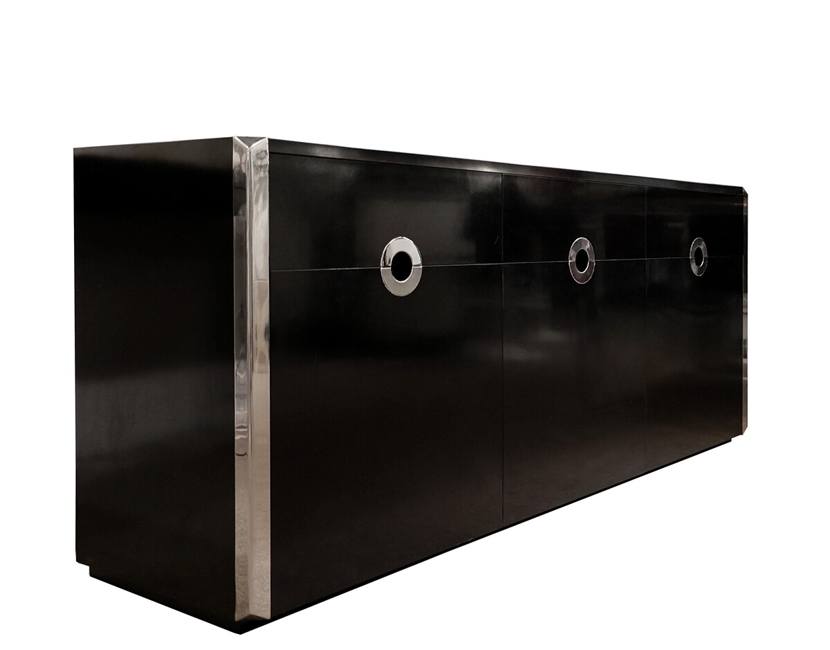 Mid Century Modern Black and Chrome Sideboard by Willy Rizzo for Mario Sabot, Italy, 1970s
