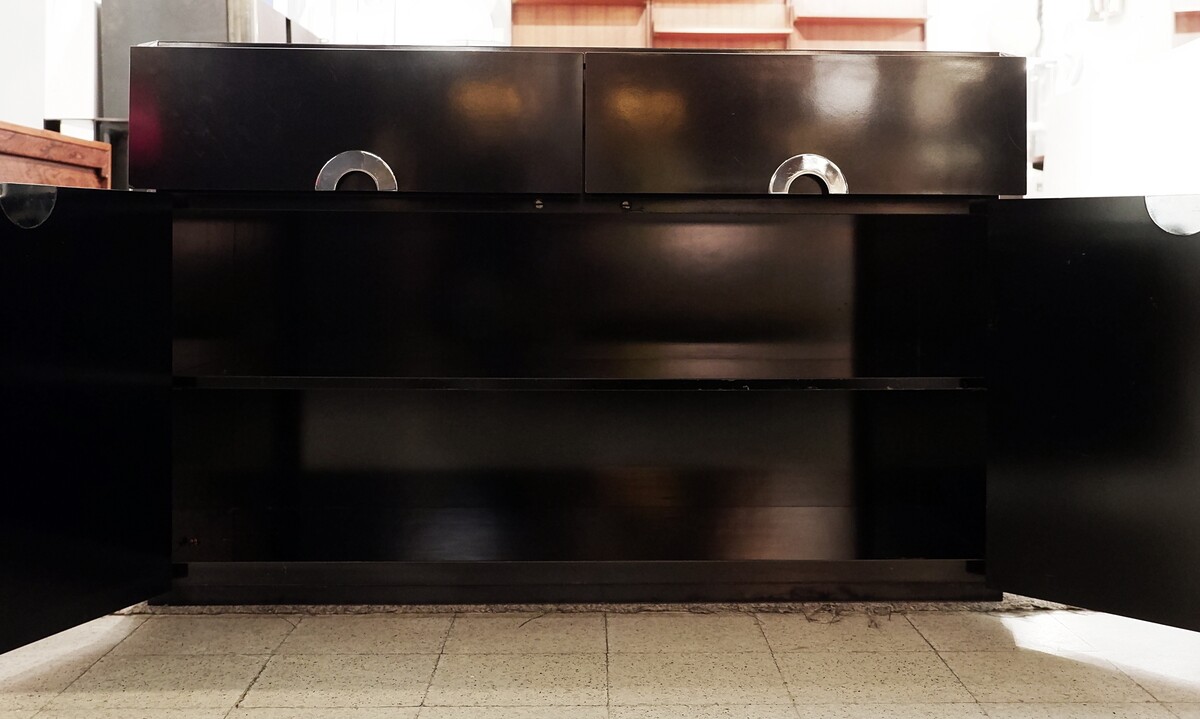 Mid century Modern Black and Chrome Sideboard by Willy Rizzo for Mario Sabot, Italy, 1970s