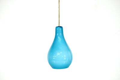 Mid-Century Modern Bleue Opaline Pendant Lamp , Italy, 1960s