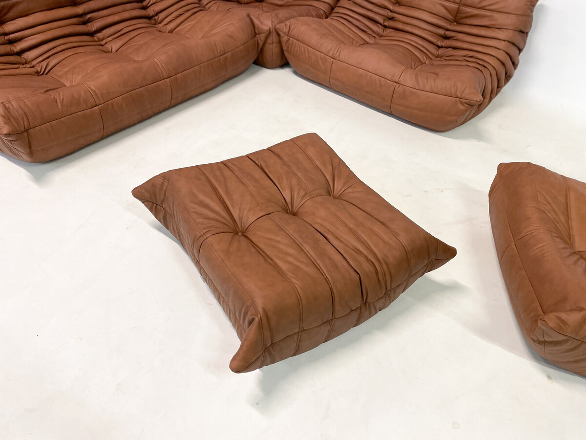 Brown Leather Togo Sofa Set by Michel Ducaroy for Ligne Roset