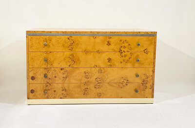 Mid-Century Modern Chest, Ash Burl and Brass, Italy, 1970s