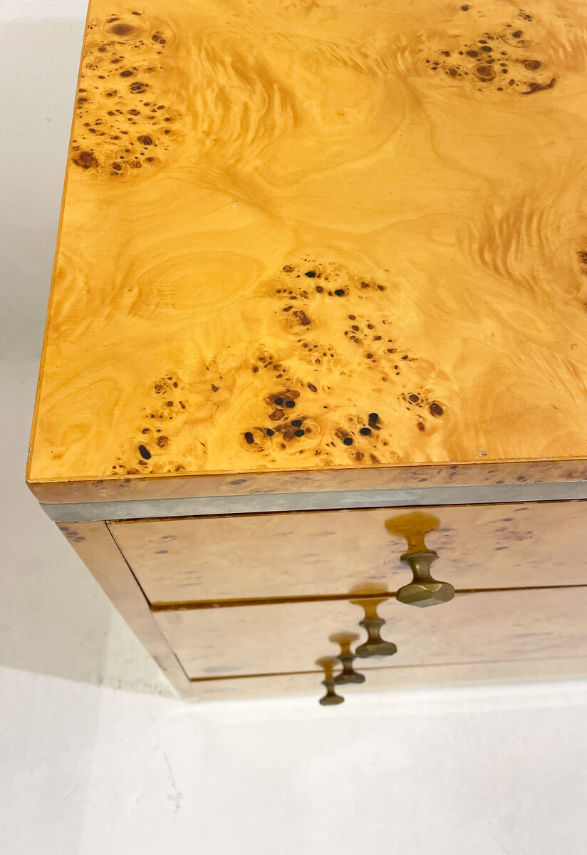 Mid-Century Modern Chest, Ash Burl and Brass, Italy, 1970s