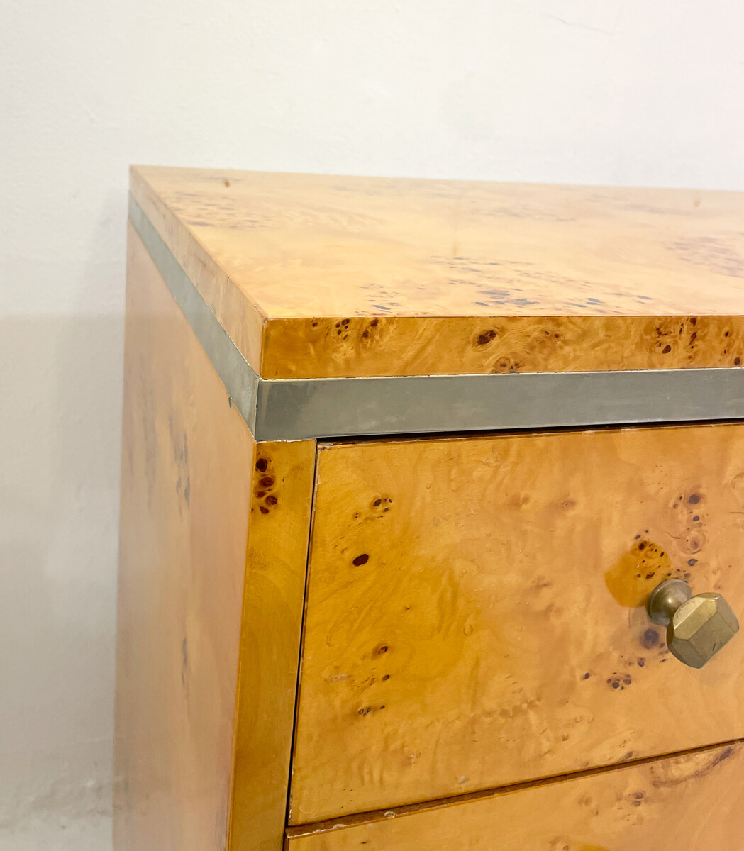 Mid-Century Modern Chest, Ash Burl and Brass, Italy, 1970s