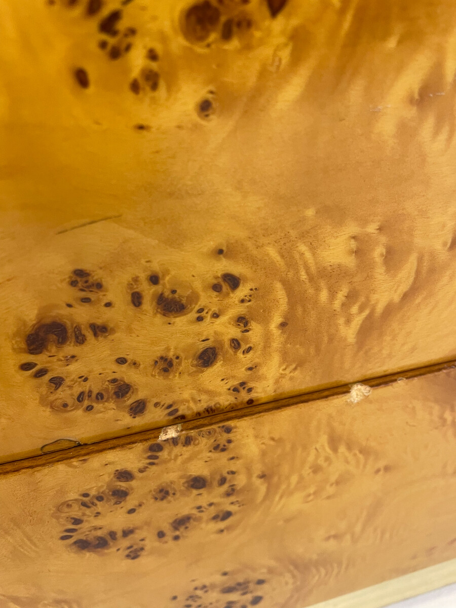 Mid-Century Modern Chest, Ash Burl and Brass, Italy, 1970s