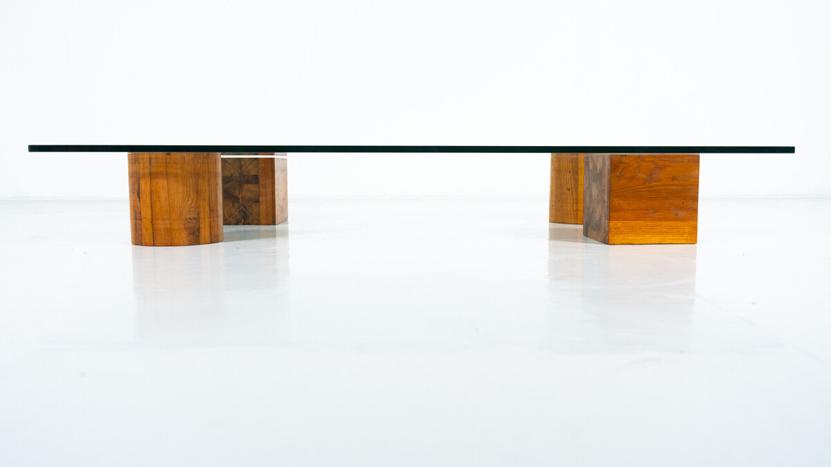 Mid-Century Modern Coffee Table, Wood and Glass, Italy 1960s