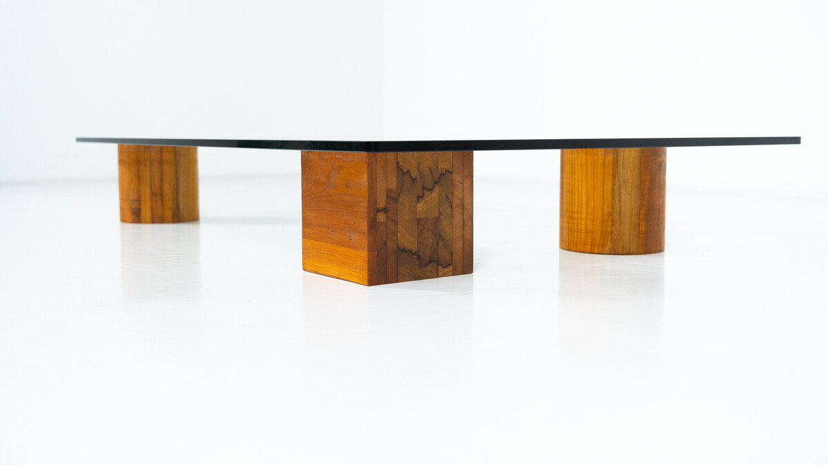 Mid-Century Modern Coffee Table, Wood and Glass, Italy 1960s