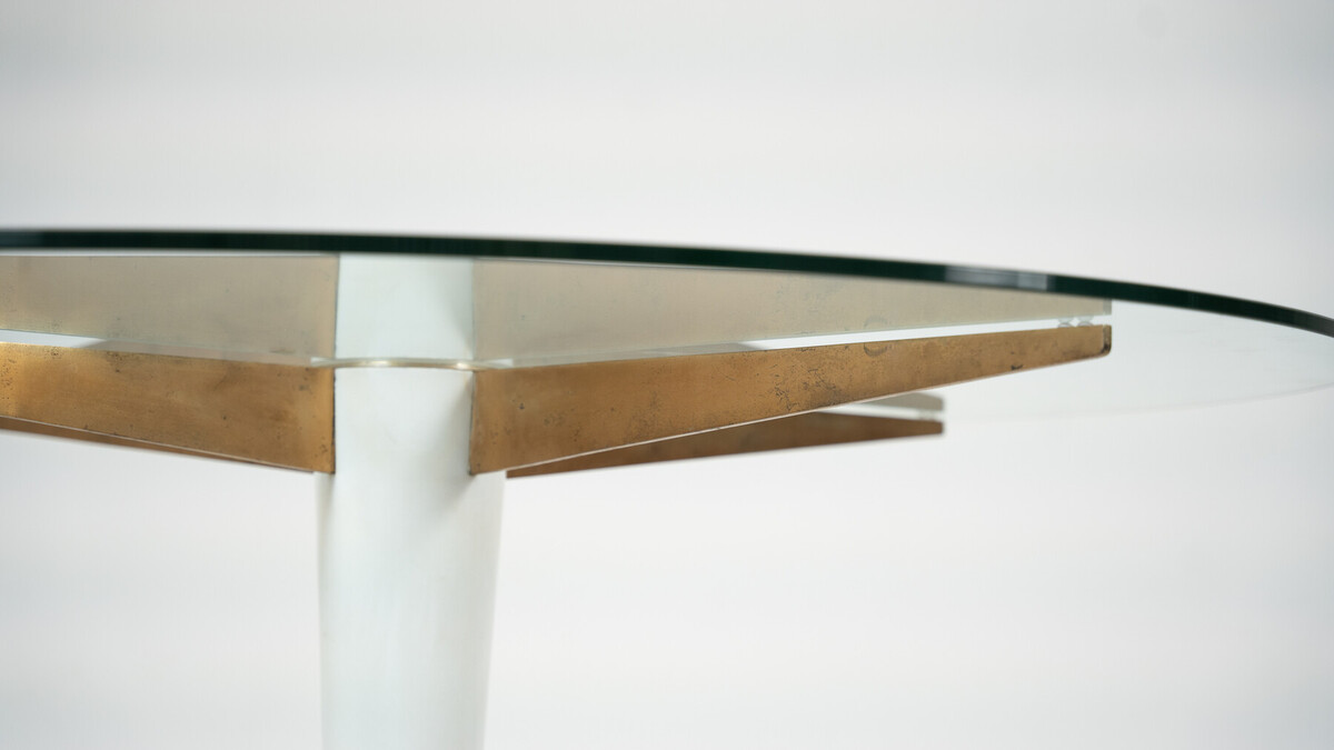 Mid-Century Modern Dining Table, Carrara Marble, Bronze and Glass, Italy, 1950s - 2 available