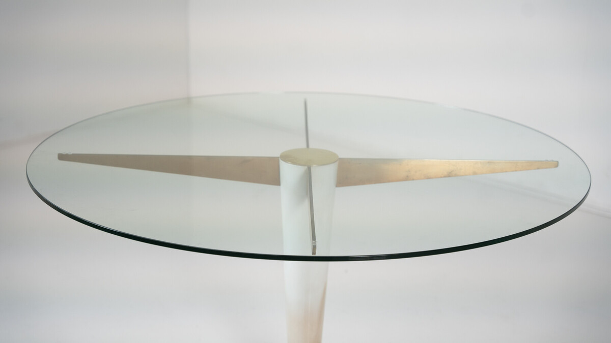 Mid-Century Modern Dining Table, Carrara Marble, Bronze and Glass, Italy, 1950s - 2 available