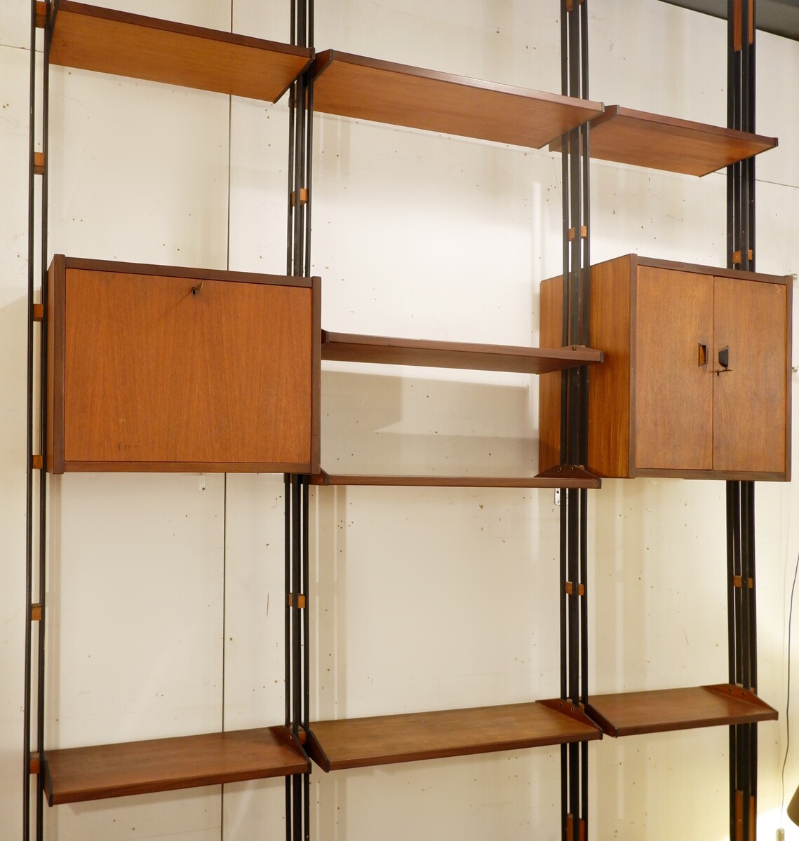 Mid Century Modern Italian Floor to Ceiling teak Wall Unit - 1960s