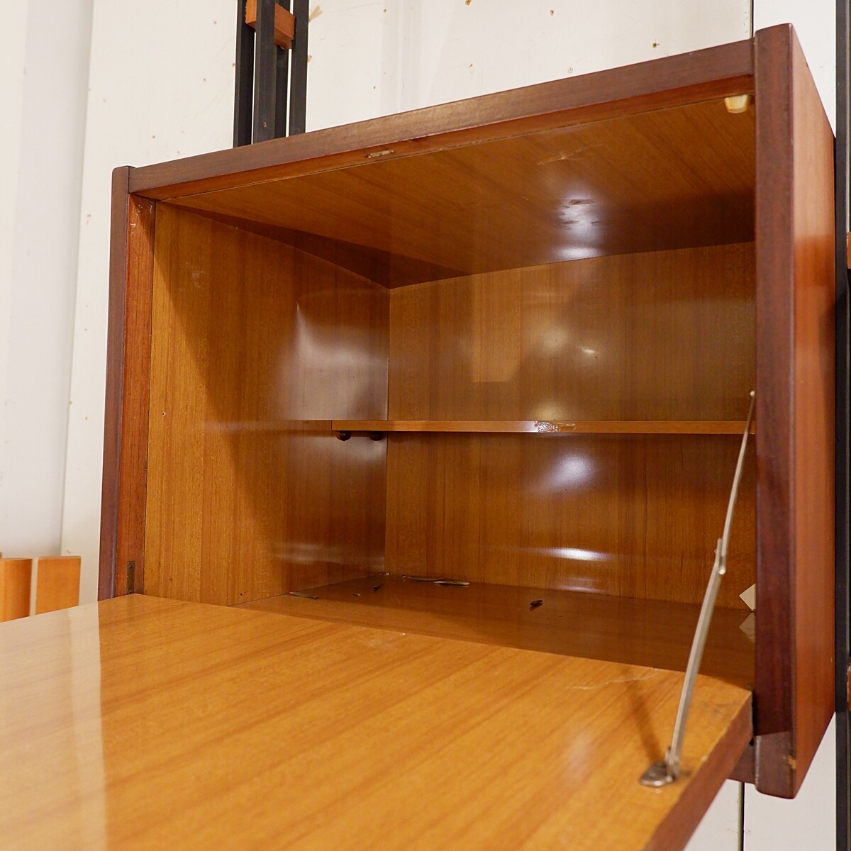 Mid Century Modern Italian Floor to Ceiling teak Wall Unit - 1960s