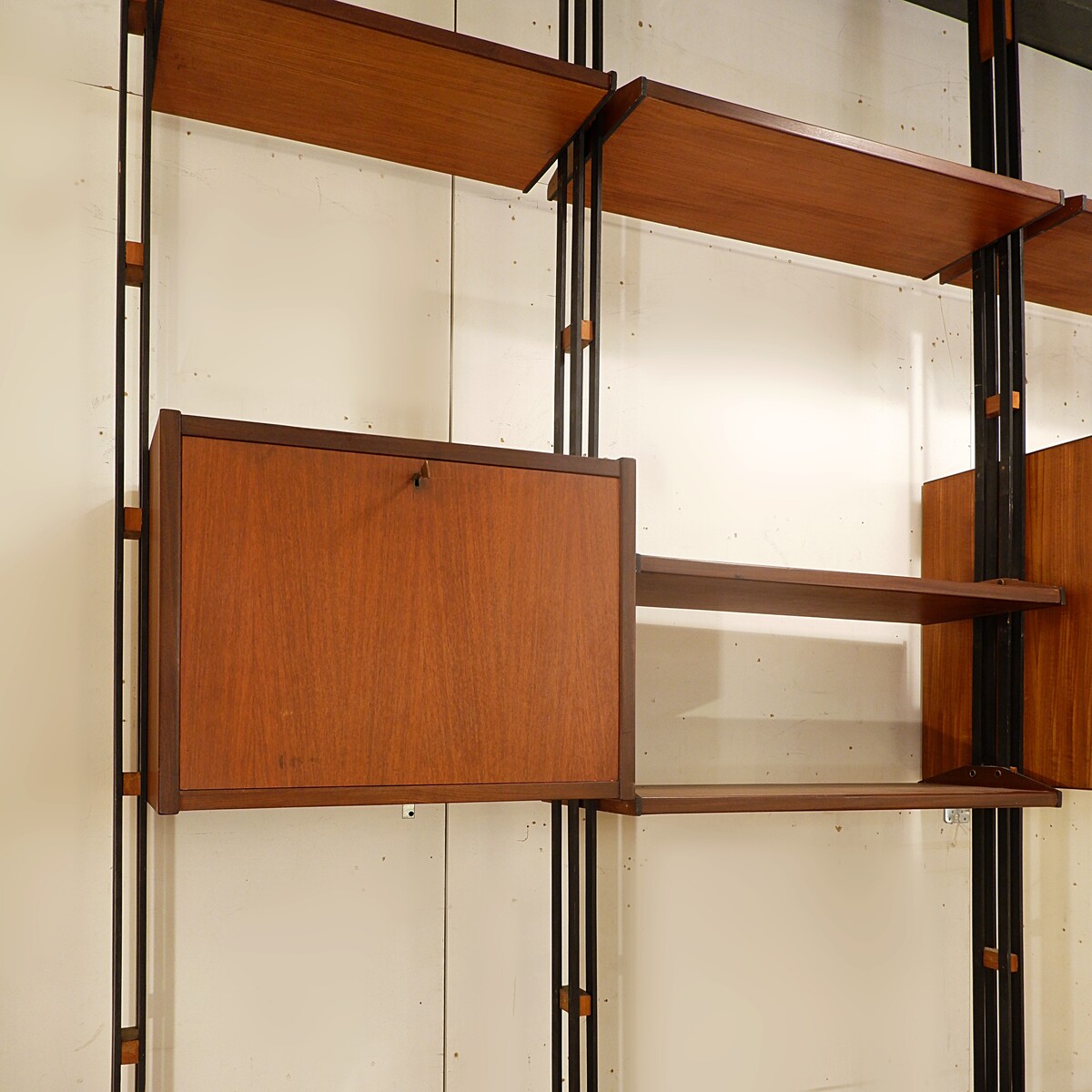 Mid Century Modern Italian Floor to Ceiling teak Wall Unit - 1960s