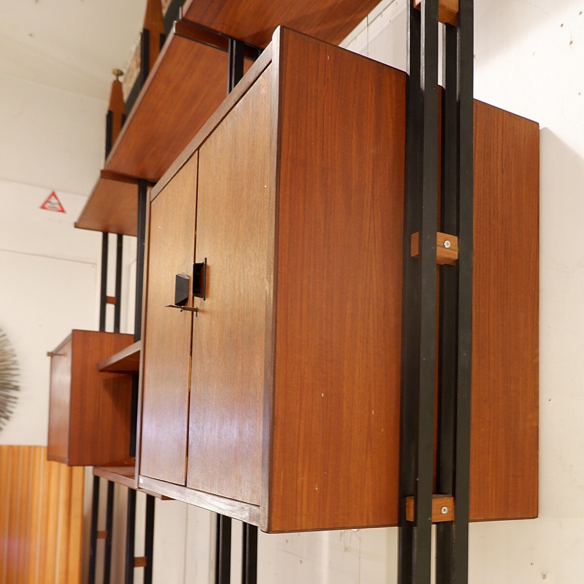 Mid Century Modern Italian Floor to Ceiling teak Wall Unit - 1960s