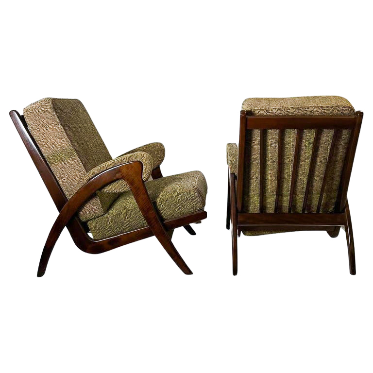 Mid-Century Modern Pair of Armchairs, 1950s, Orignal Upholstery