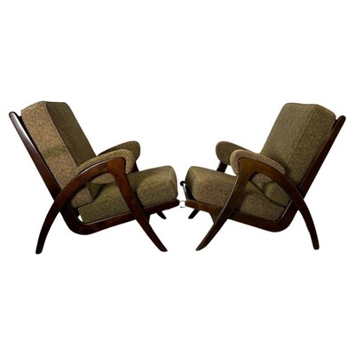 Mid-Century Modern Pair of Armchairs, 1950s, Orignal Upholstery