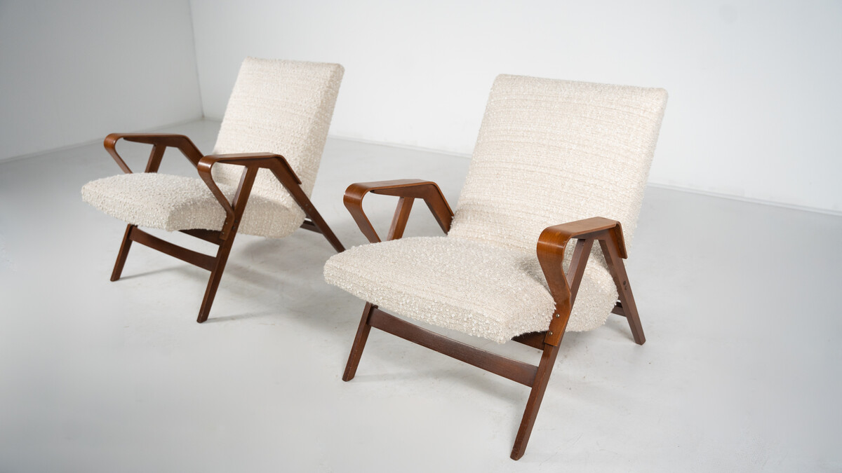 Mid-Century Modern Pair of Armchairs, Austria, 1950s - New Upholstery