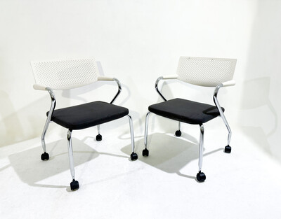 Louis Paolozzi White Faux Leather and Iron Lounge Chairs, Mid