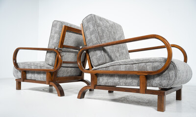 Mid-Century Modern Pair of Art Deco Armchairs ( With Reclining Back)