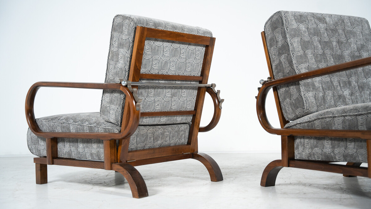 Mid-Century Modern Pair of Art Deco Armchairs ( With Reclining Back)