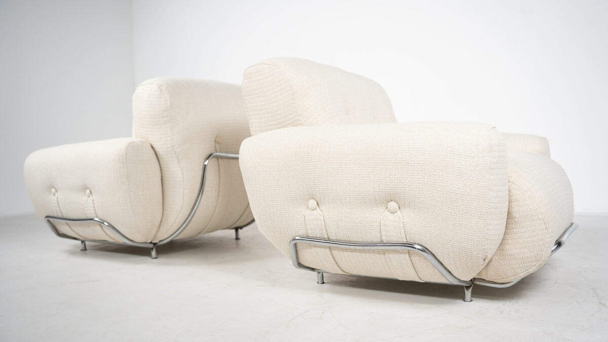 Mid-Century Modern Pair of Italian Armchairs, Chrome and Fabric, 1960s - New Upholstery