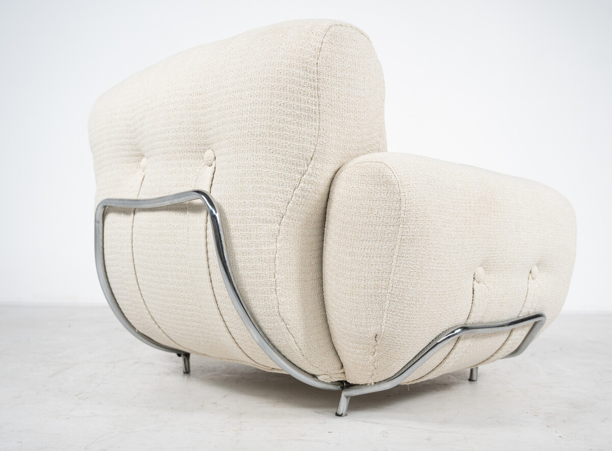 Mid-Century Modern Pair of Italian Armchairs, Chrome and Fabric, 1960s - New Upholstery