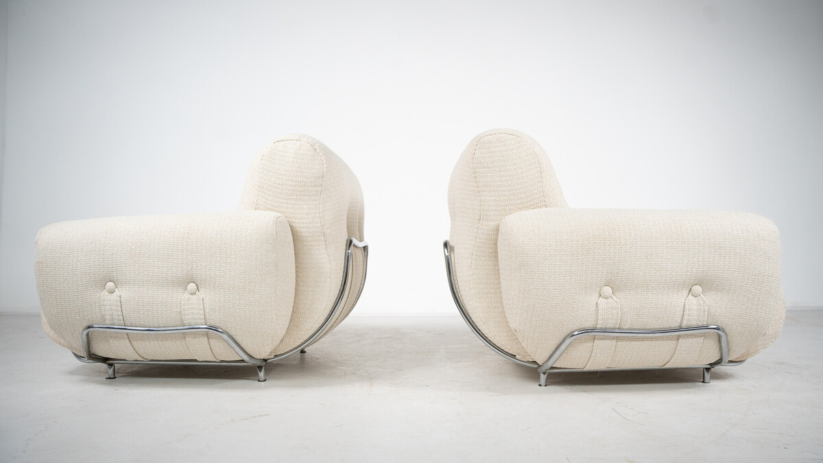 Mid-Century Modern Pair of Italian Armchairs, Chrome and Fabric, 1960s - New Upholstery