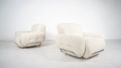 Mid-Century Modern Pair of Italian Armchairs, Chrome and Fabric, 1960s - New Upholstery