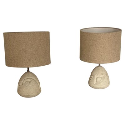 Mid-Century Modern Pair of Stone Lamps, France