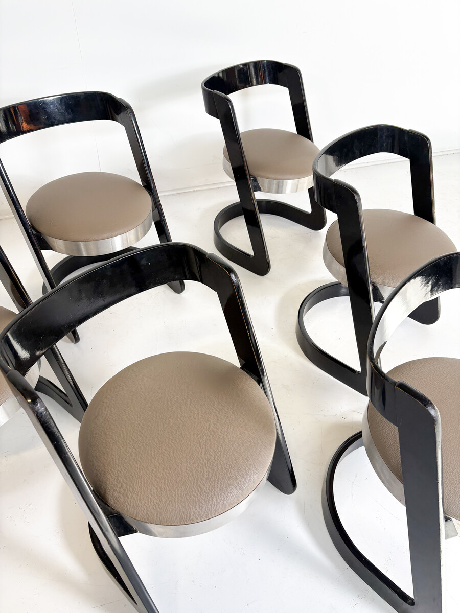 Mid-Century Modern Set of 6 Willy Rizzo Chairs for Mario Sabot, Italy, 1970s