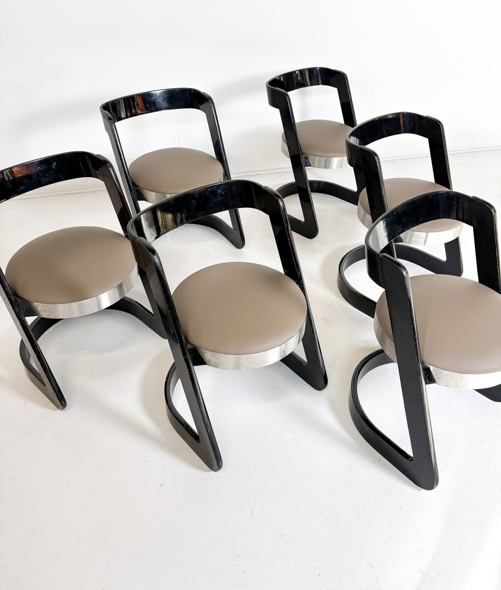 Mid-Century Modern Set of 6 Willy Rizzo Chairs for Mario Sabot, Italy, 1970s