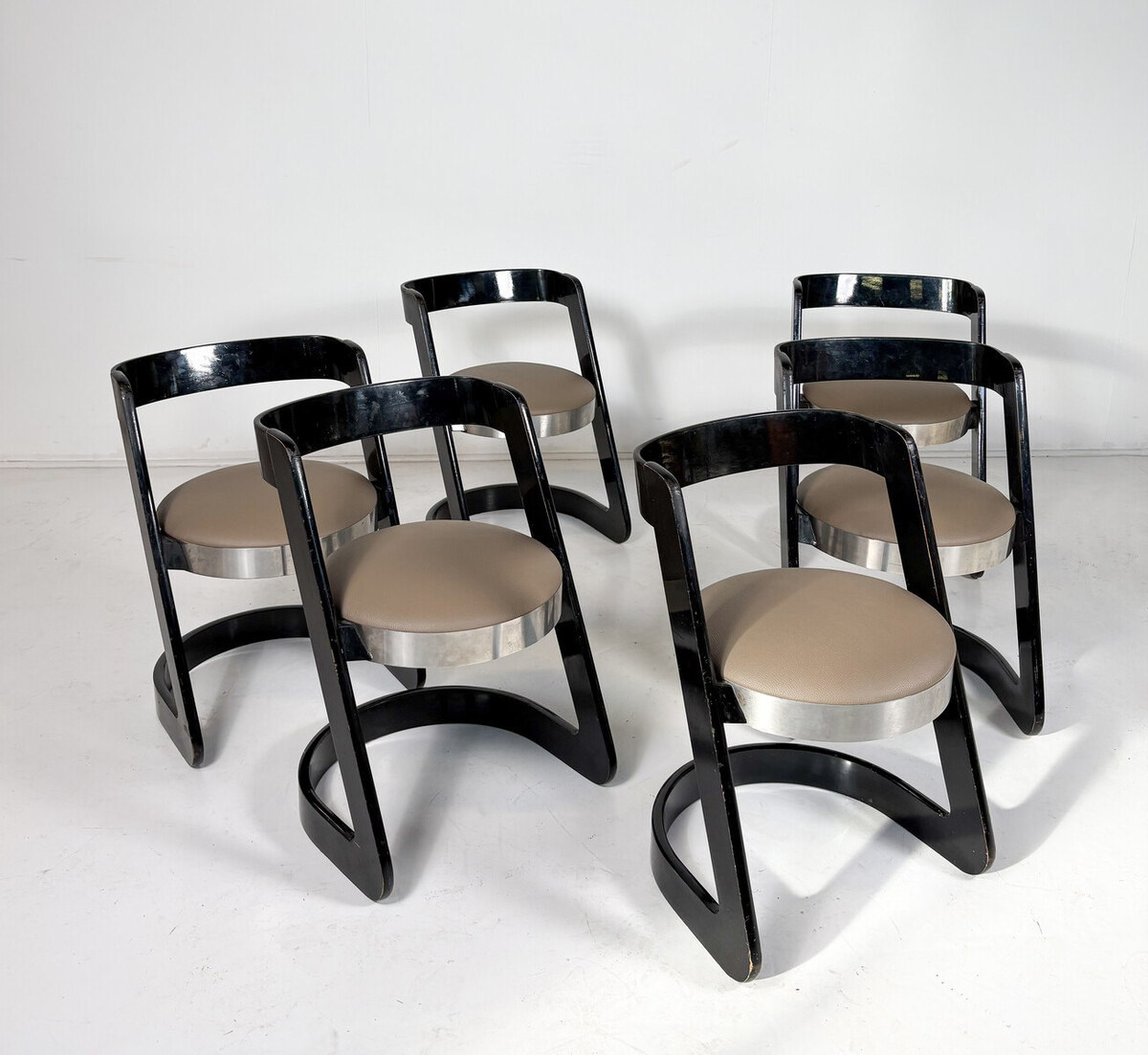 Mid-Century Modern Set of 6 Willy Rizzo Chairs for Mario Sabot, Italy, 1970s