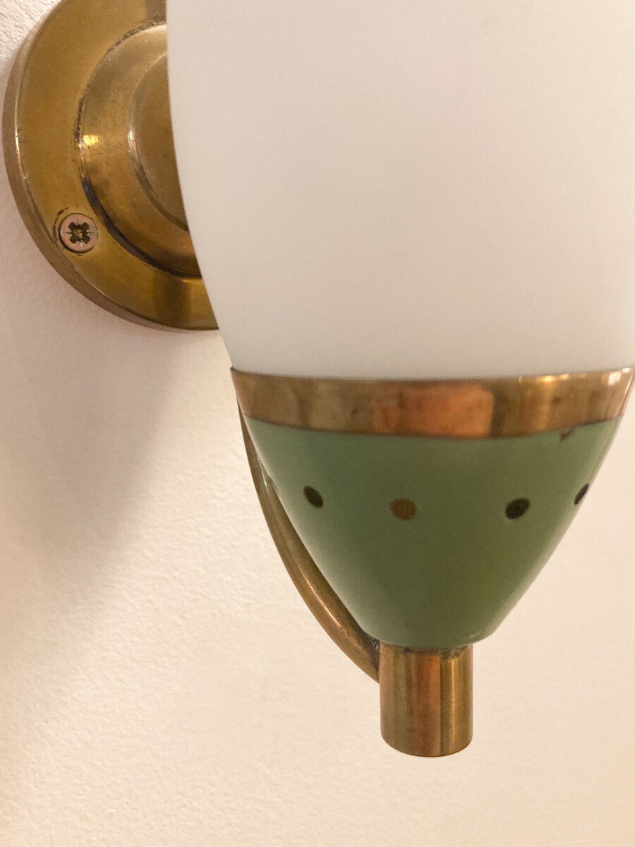 Mid-Century Modern Stilnovo Wall Lights, Glass and Brass, Italy, 1950s - 3 available