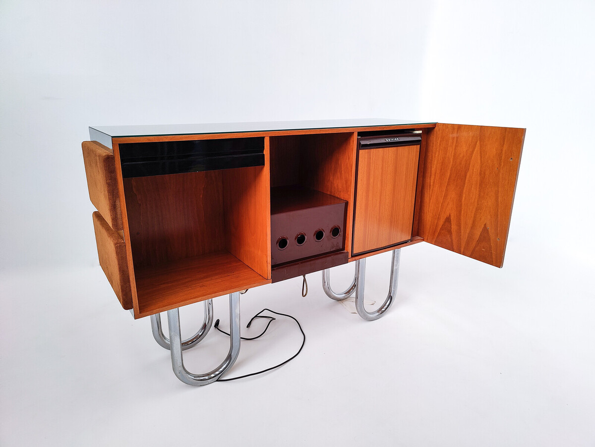 Mid-Century Modern Suede Bar Willy Rizzo Style with 3 Stool, Italy, 1970s
