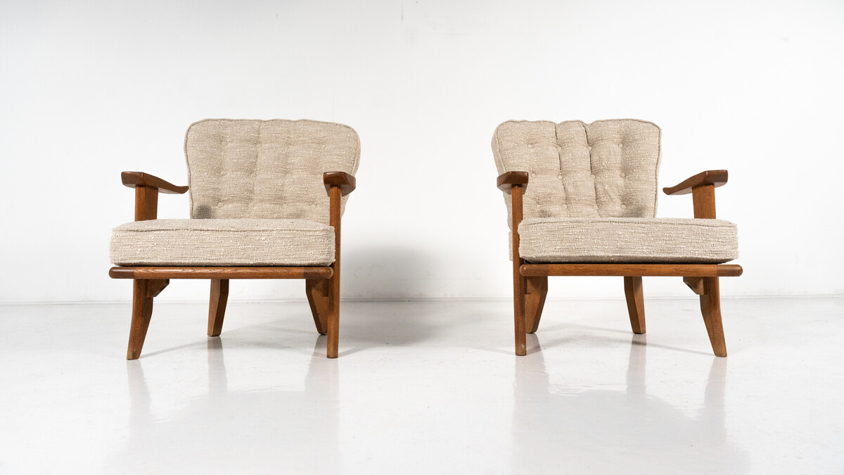 Mid-Century Pair of Wooden Armchairs by Guillerme & Chambron, France, 1960s