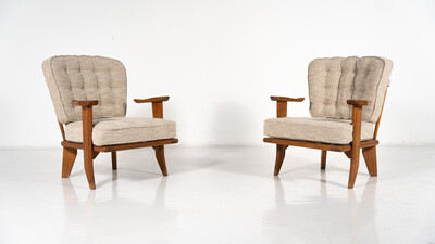 Mid-Century Pair of Wooden Armchairs by Guillerme & Chambron, France, 1960s