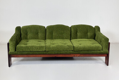 Mid-Century Sofa Oriolo by Claudio Salocchi for Sormani Wood and Green Fabric - Italy 1960s