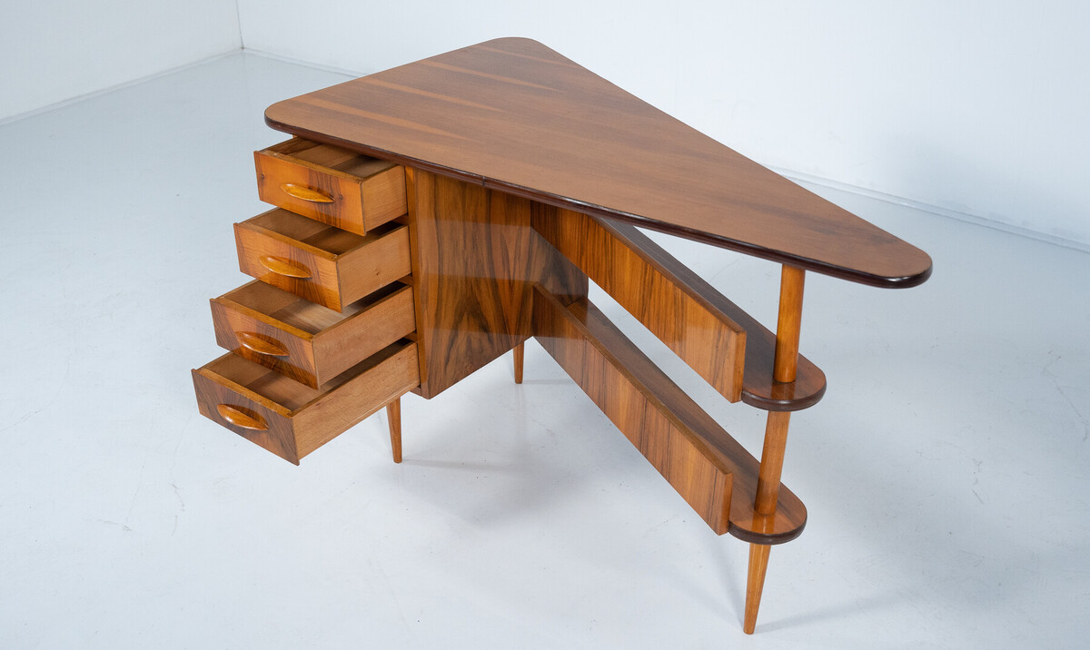 Mid-Century Triangular Desk with Drawers, 1960s