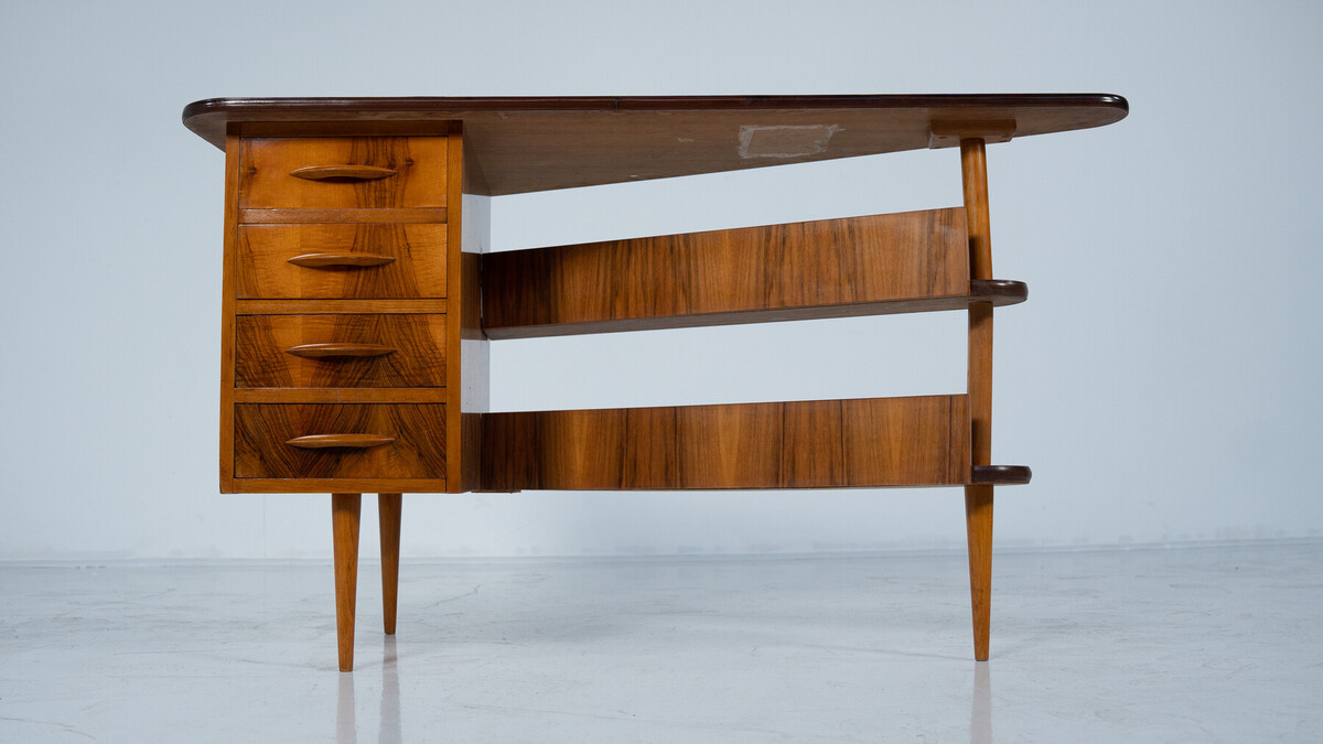 Mid-Century Triangular Desk with Drawers, 1960s