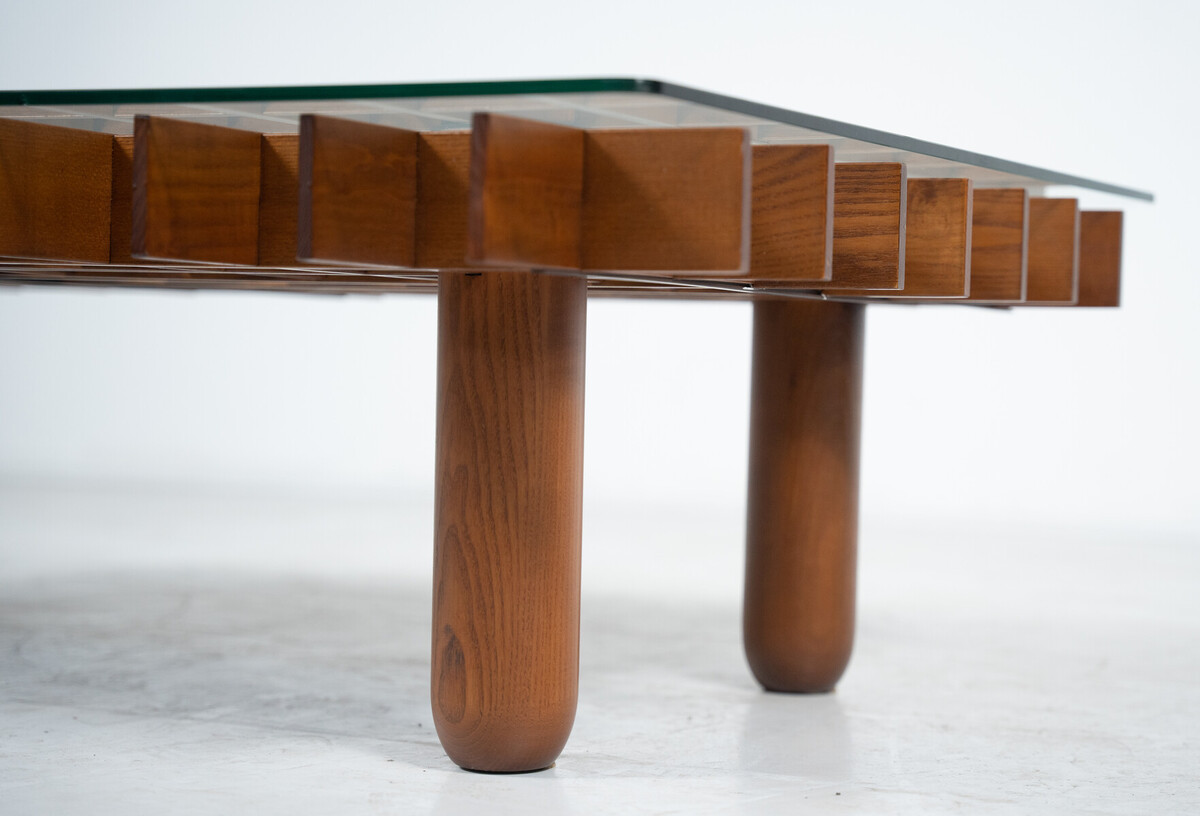 Mid-Century Wood and Glass Coffee Table in the style of Gianfranco Frattini, Italy, 1970s