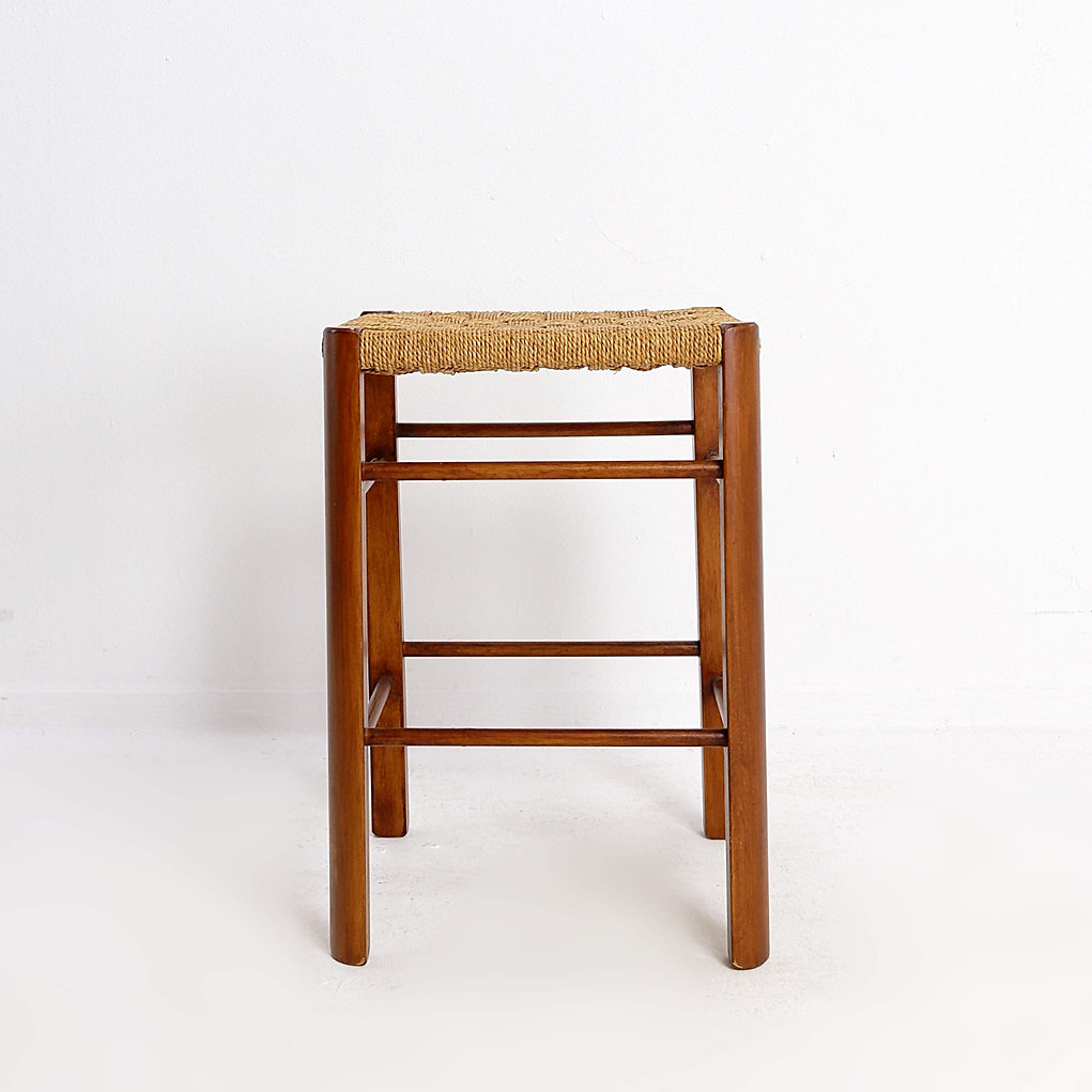 Mid-Century Wood and Rope Stool, 1960s