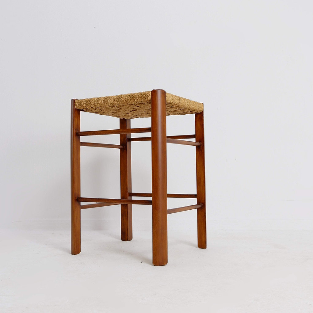 Mid-Century Wood and Rope Stool, 1960s