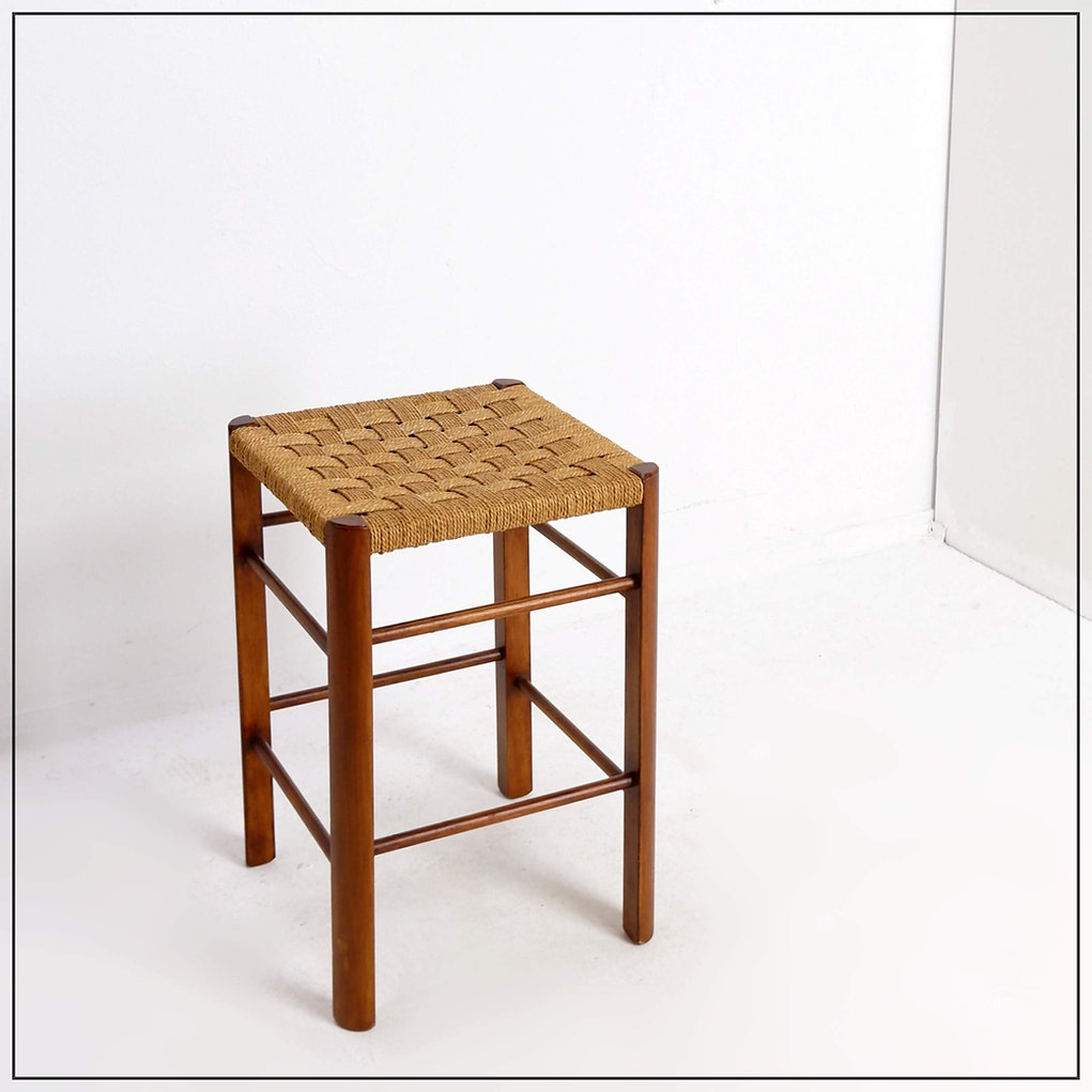 Mid-Century Wood and Rope Stool, 1960s