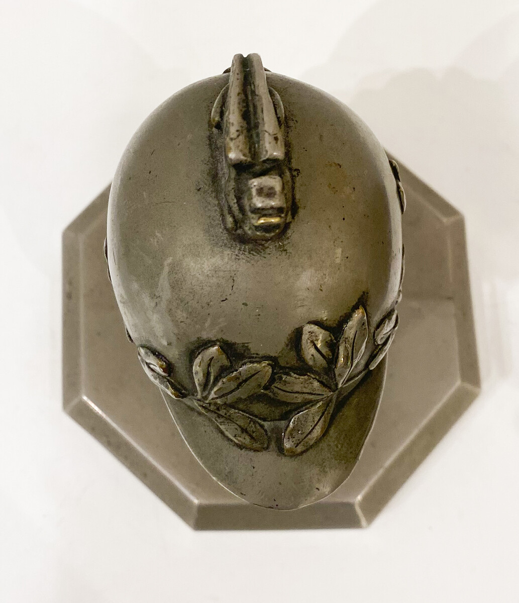 Minerva mascot in metal after Pierre de Soete, base added, 1930, Belgium