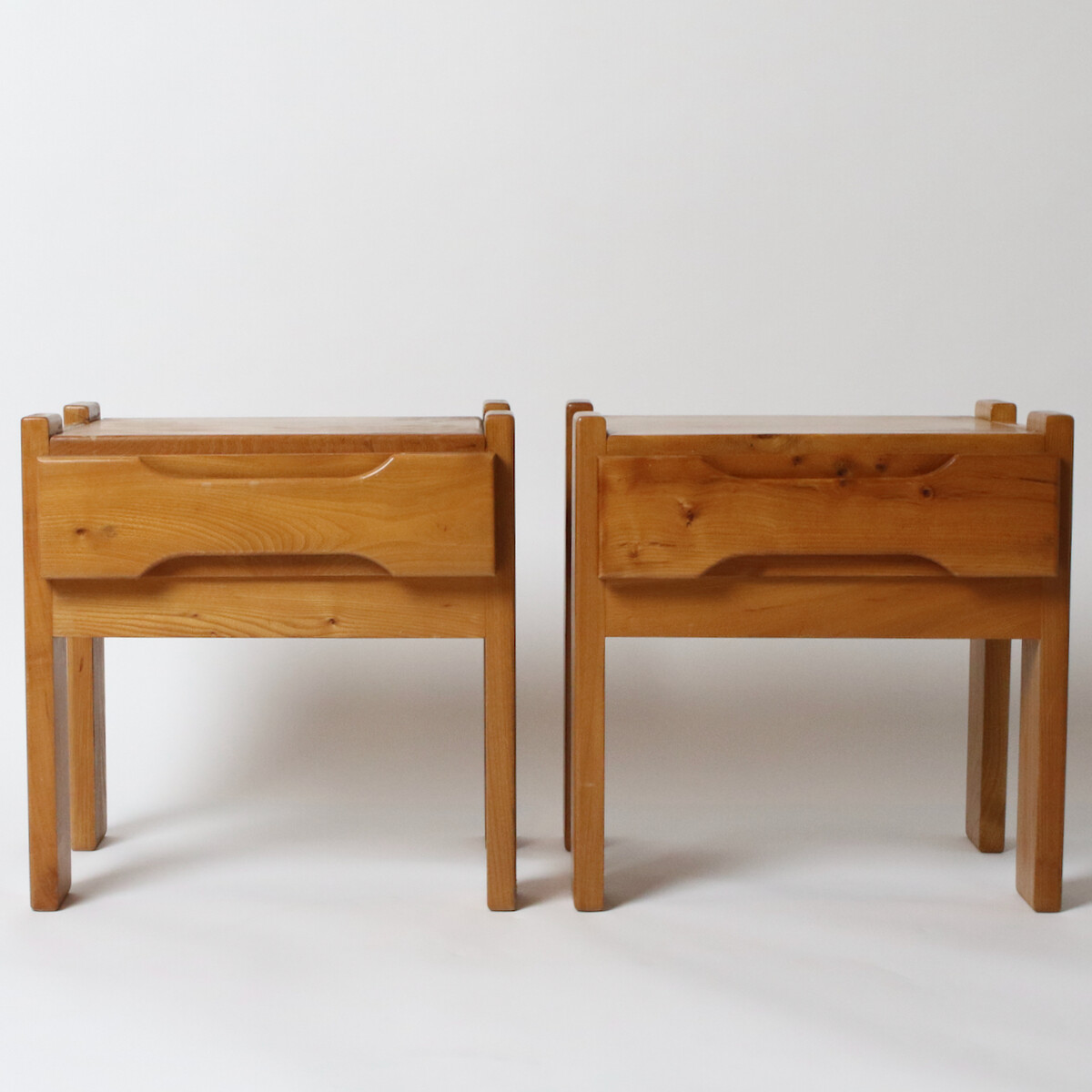 Pair of elm bedside tables for Maison Regain, 1970's