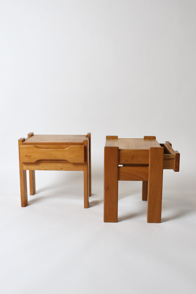 Pair of elm bedside tables for Maison Regain, 1970's