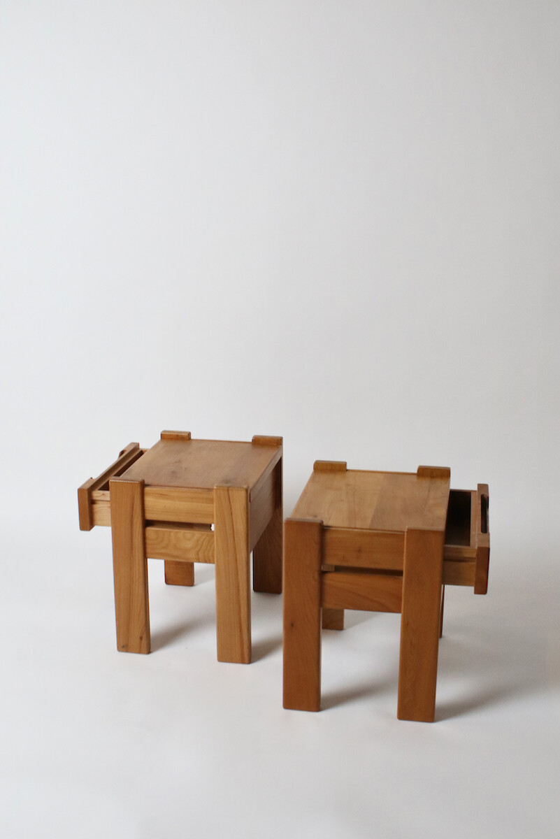 Pair of elm bedside tables for Maison Regain, 1970's