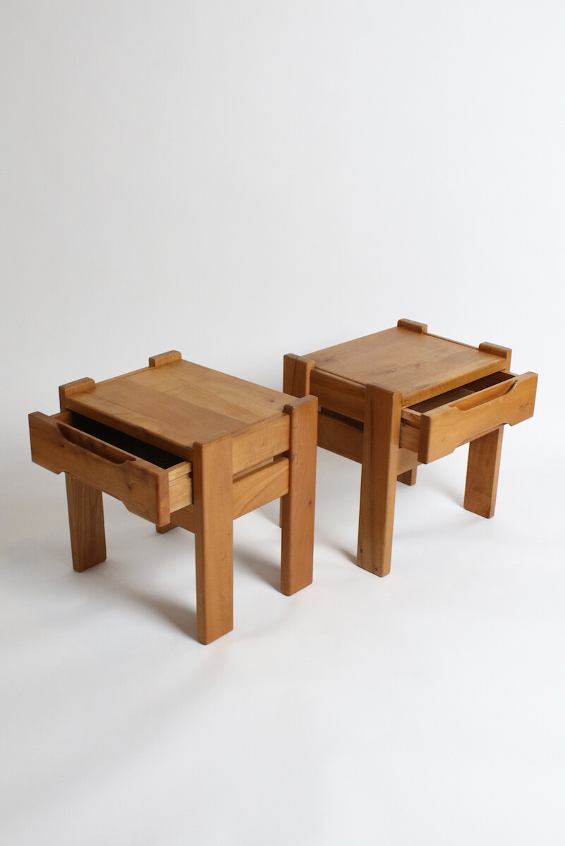 Pair of elm bedside tables for Maison Regain, 1970's