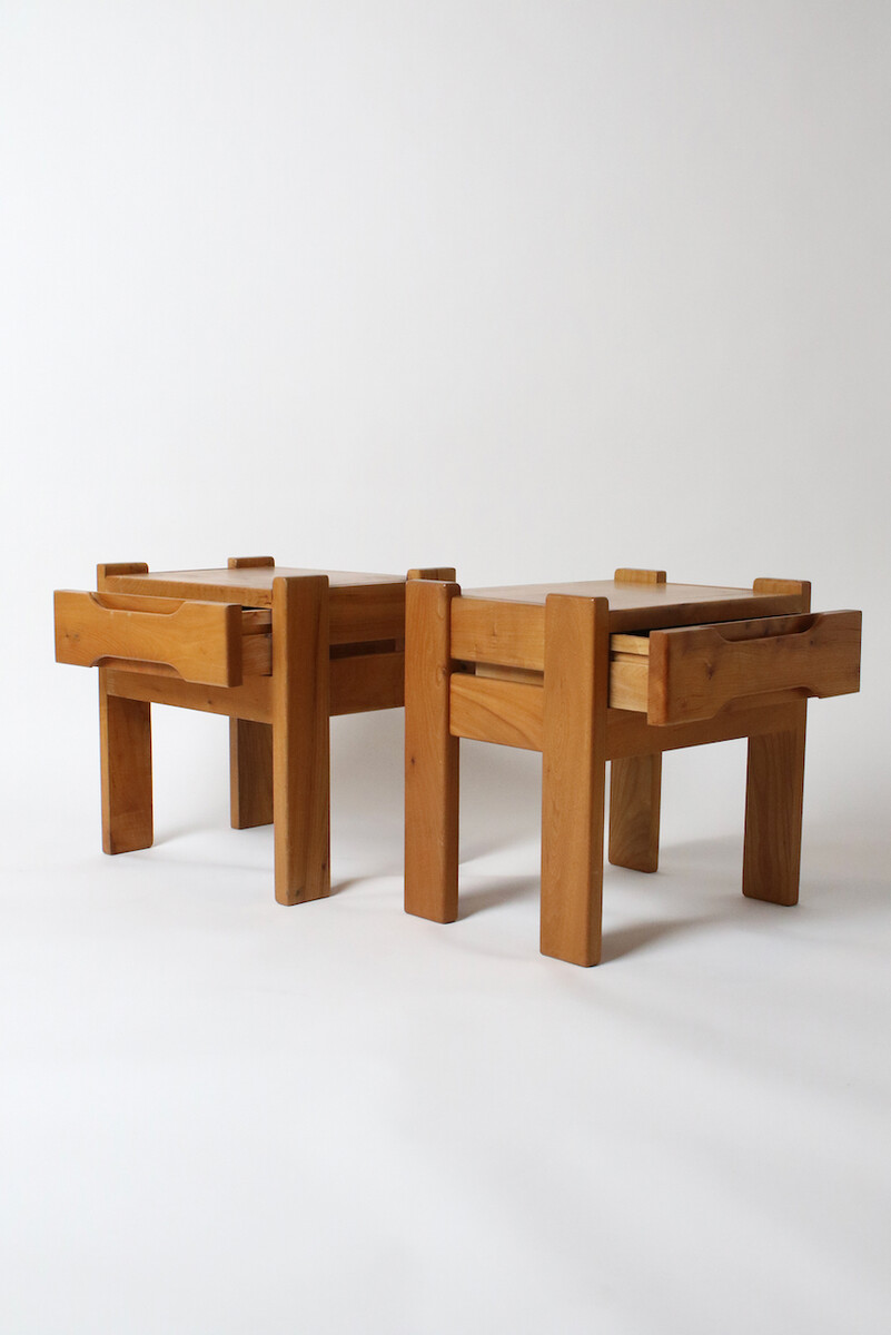 Pair of elm bedside tables for Maison Regain, 1970's