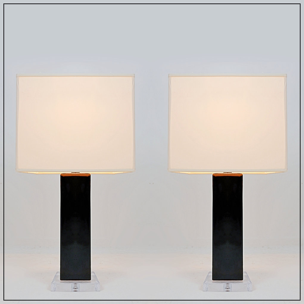 Pair of Glass and glazed ceramic table lamps 